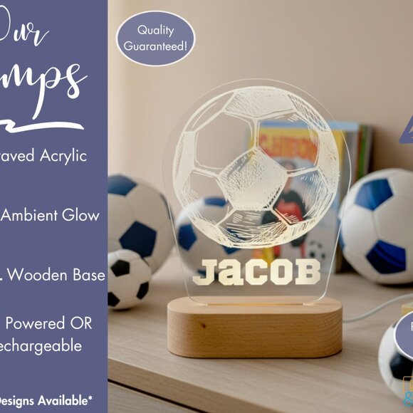 Soccer Night Light – Personalized LED Lamp for Boys & Players - Picture 3 of 8
